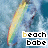 nine identical beach-themed icons with a rainbow surfboard and water background, each displaying 'beach babe' text where the second word is highlighted in yellow