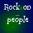 Four identical display 'Rock on people' text over a blue-green gradient background with pixelated white lettering