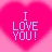 Pixelated pink heart-shaped background with white text reading "I LOVE YOU!" in blocky, retro digital style.
