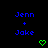 Blue text 'Jenn + Jake' on black background with green heart and downward arrow symbols changing across frames.