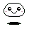 Pixelated white rounded character with black eyes, pink cheeks, and a smiling mouth on a dark base.