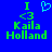 Blue background with green text reading "I <3 Kaila Holland" and a cyan heart symbol above the text on the left side.