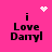A pink background displays four identical 'i Love Danyl' text blocks with pixelated white heart and starburst symbols above them.