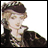 A 48x48 pixel buddy icon split into two sections: a left-side character portrait and right-side text on black background, with visible dithering and low-resolution rendering artifacts.