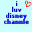 Blue pixelated text 'i luv disney channle' on light blue background with red heart symbol above 'l' in 'luv' on left side.
