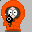 Pixelated orange figure with gray head and black mouth, holding yellow starburst in various positions
