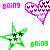 Pixelated heart and star icons with 'going' text in pink and green, arranged on a white background.