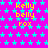 A static image with a bright pink background covered in repeating cyan stars, featuring yellow text reading 'kelly belly rox' arranged in vertical