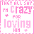 A 3x2 contact sheet of six animated frames showing a pixelated pink text design with hearts on white background.