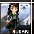 Animated contact sheet of a pixel art character with long dark hair wearing a gray jacket and green shirt, standing against a blurred background with the name 'YUKARI' displayed below in white text that alternates between red and green outlines.