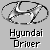 Pixelated grayscale icon featuring a stylized 'H' symbol within a circular outline above the text 'Hyundai Driver' in blocky font.