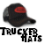 identical trucker hats with red patches, each paired with 'TRUCKER HATS' text showing sequential pixel changes in the lower-left corner