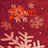 Red background with orange and white pixelated text reading '祝你' above larger white text, surrounded by scattered light brown snowflake-like shapes.