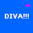 Blue background with four white 'DIVA!!!' text blocks and pink pixelated symbols at top-left, top-right, and center.