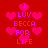 Red background with pink heart shapes and purple text reading "I LUV BECCA FOR LIFE" repeated in a pattern