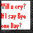 Red pixelated text on white background reads 'Will u cry? If I say Bye one Day?' with black and gray border.