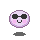 Pixelated circular icon with light purple face, black sunglasses, pink cheeks, and dark gray shadow; left version has wider mouth than right.