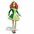 Pixelated figure with red hair, green scarf, light green dress, and gray boots standing against white background.