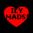 Four red heart-shaped icons with black text "ILY MAD$!" on a black background, arranged in a