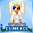 Pixel art contact sheet of a blonde character with blue eyes in six animated frames showing eye expressions and question mark placements against a light blue background with "CLUELESS" text at the bottom.