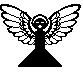 Four pixelated angel figures with outstretched wings displayed in a on gray background, each rendered in distinct solid color