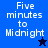 Four display "Five minutes to Midnight" text with star symbols; top-left and bottom-right have dark blue backgrounds, top-right has medium blue background, bottom-left has black background