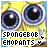 Animated contact sheet of 18 frames showing Spongebob Squarepants' eyes with evolving text below, all on a yellow background with blue outlines.
