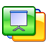 Green and yellow pixelated icon with a computer monitor on green background, partially overlapping another shape.