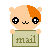 Pixelated hamster avatar holds sign with 'mail' text; four variations show eye and mouth expression changes across frames.
