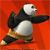 Pixelated panda in martial arts pose against solid red background, arms extended, one leg forward, black and white fur with brown accents on limbs.