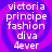 Pixelated text reads 'victoria principe fashion diva dever' over a purple and pink spiral background with no visible motion.