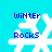 Pixelated white snowflake with blue text 'WiNtEr' above and 'RoCkS' below on cyan background.