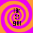 Four identical spiral patterns with orange and purple hues, each containing vertical text elements in a pixelated font.