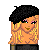 Pixel art contact sheet showing three distinct frames of an animated buddy icon featuring a blonde woman with black beret, partial body view holding cane, and legs in black boots carrying handbag.