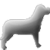 A grayscale pixelated horse standing in profile facing right with a smooth gradient from light to dark across its body against a solid gray background.