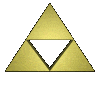Golden triangular shape with central white triangle, rotating through multiple angles and orientations against gray background.