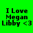 Four identical pixelated text in a , each displaying 'I Love Megan Libby <3' on solid backgrounds of green, olive, red, and dark green