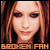Pixelated close-up of a person with light brown hair and dark eyes, showing two sequential facial expressions beneath text reading "AVRIL FAN".