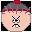 Pixelated cartoon head with gray hair, red band, and angry expression showing crossed eyes and open mouth