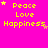 Bright pink background with yellow text reading Peace Love Happiness and small yellow stars scattered across the image.