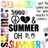 Animated icon with repeating 'SUMMER' text, peace and heart symbols, and rainbow-colored lettering on a white background.