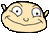 Six pixelated cartoon faces with light skin, small ears, and smiling expressions arranged in two on a gray background