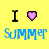 Yellow background with blue text 'Summer' and black letter 'I' followed by a heart symbol in three variations.