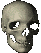 Pixelated skull icon with red eye symbols, showing two states: one with white eyes and another with red heart-shaped left eye and cross-shaped right eye.