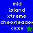 A split-screen display shows two versions of a pixelated text-based icon with 'mid island xtreme cheerleader' and '(333)' on blue and green backgrounds, one featuring a green star symbol.