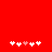Red background with two horizontal of white and pink pixelated heart shapes, each containing five hearts