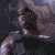 A pixelated animated sequence shows a figure with dark hair and a dark top against a light background, transitioning from a side profile to a front-facing view.