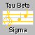 Pixelated graphic with yellow musical staff and treble clef, black text 'Tau Beta' above and 'Sigma' below on gray background.