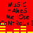 Red background with black text reading "Music makes me lose control" and yellow audio equalizer bars, animated to shift horizontally across two repeated sections.