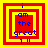 Four identical pixel-art display nested red and yellow squares with blue text reading "i am the great 1!!" in a